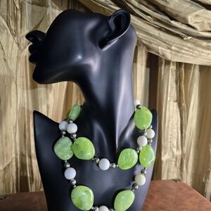 Elegant Green and White Beaded Necklace